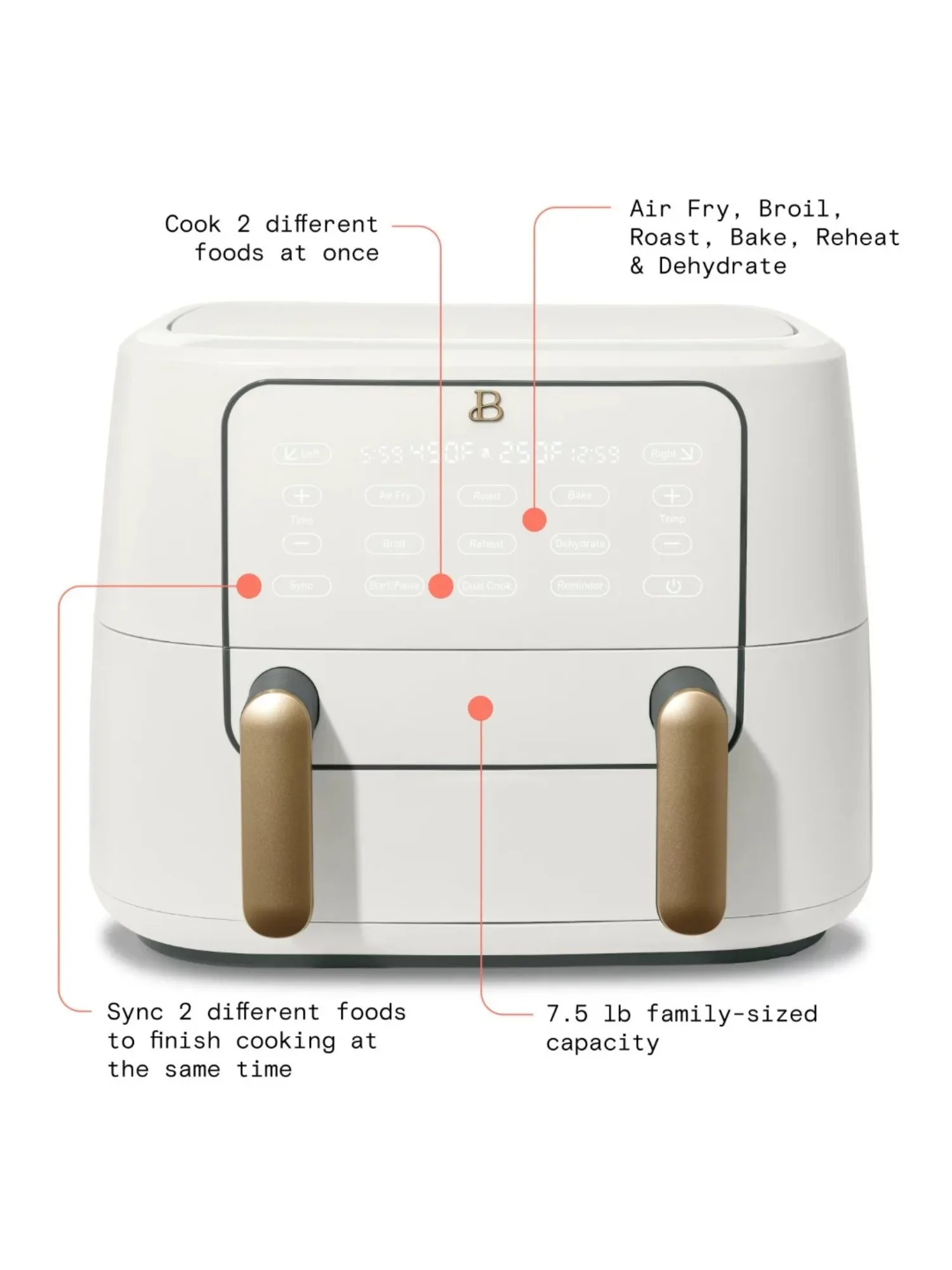مقلاة هوائية كبيرة للتثليج الأبيض ، سعة 9qt