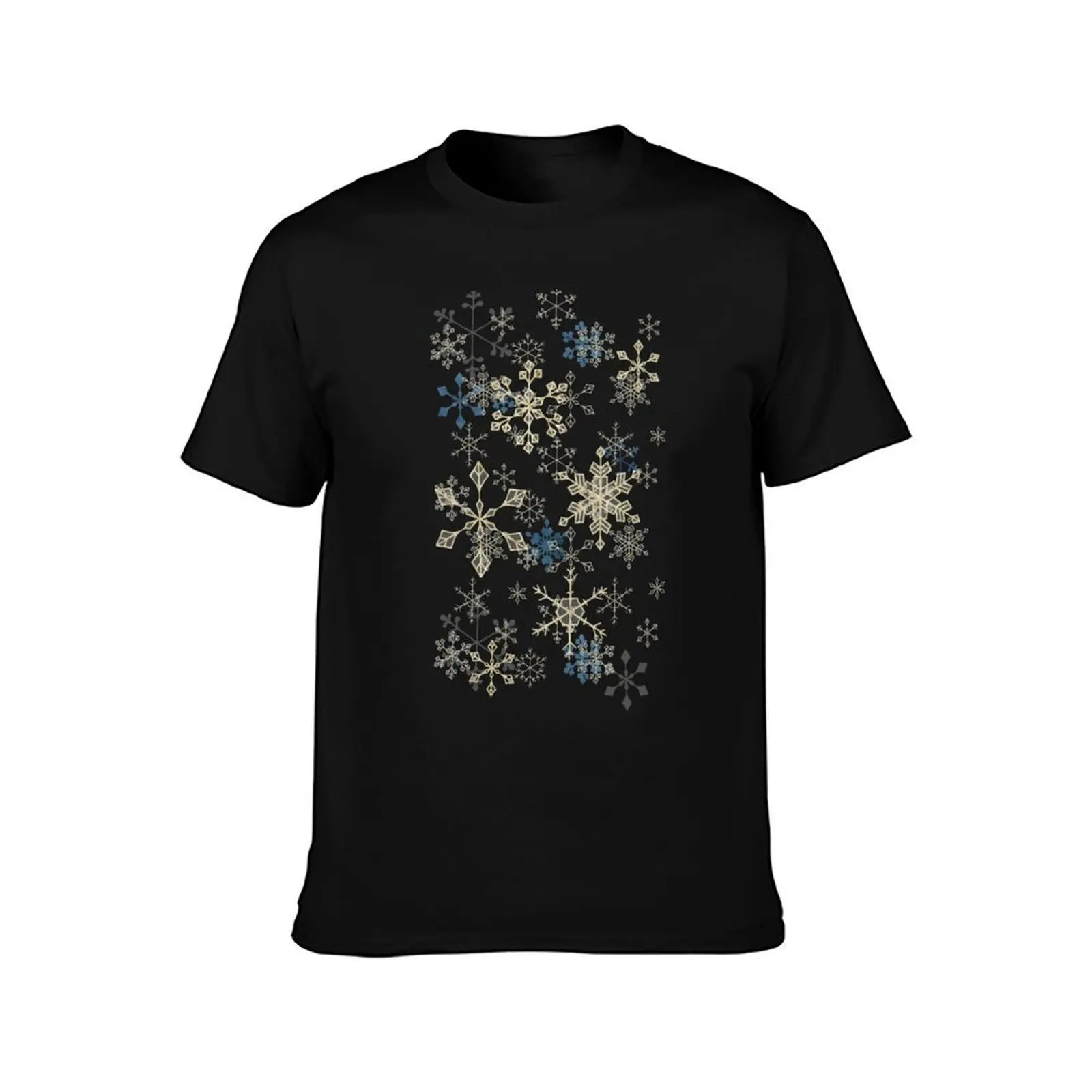 Snowflake Crystals in Gold T-Shirt Large Size Soft Cotton T-Shirt
