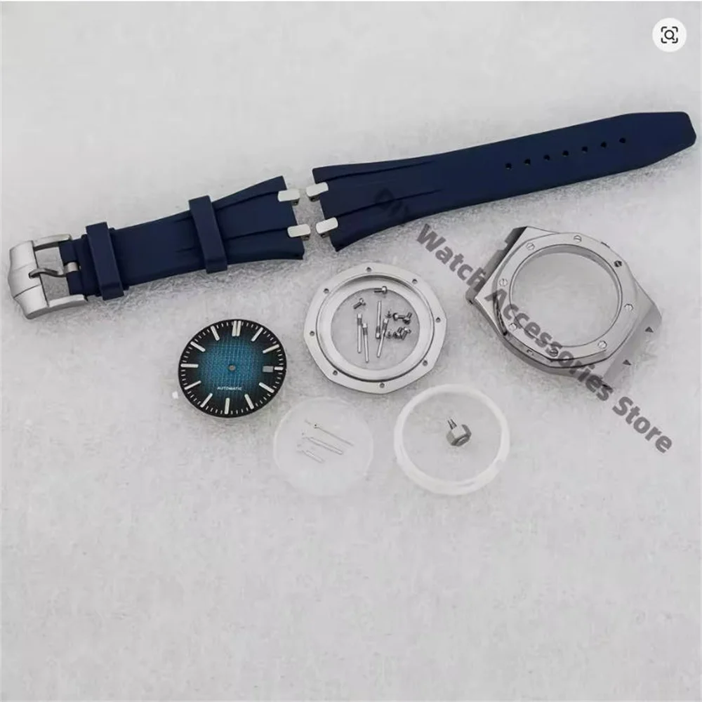

41mm Watch Case Rubber Band 31.8mm Dial Nh35 Hands Stainless Steel Case Sapphire Glass for NH35 NH36 Movement Royal Oak MOD Case