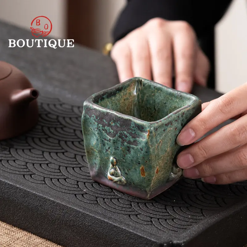 120ml Dunhuang Hand-kneaded Buddha Teacup Bronze Glaze Kiln Ceramic Kung Fu Tea Set Tasting Cup Large Single Master Cup Teaware