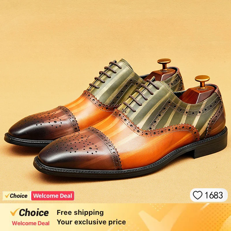 

Luxury brand men's Oxford shoes pointed mixed color casual men's dress derby shoes lace up wedding office leather shoes men