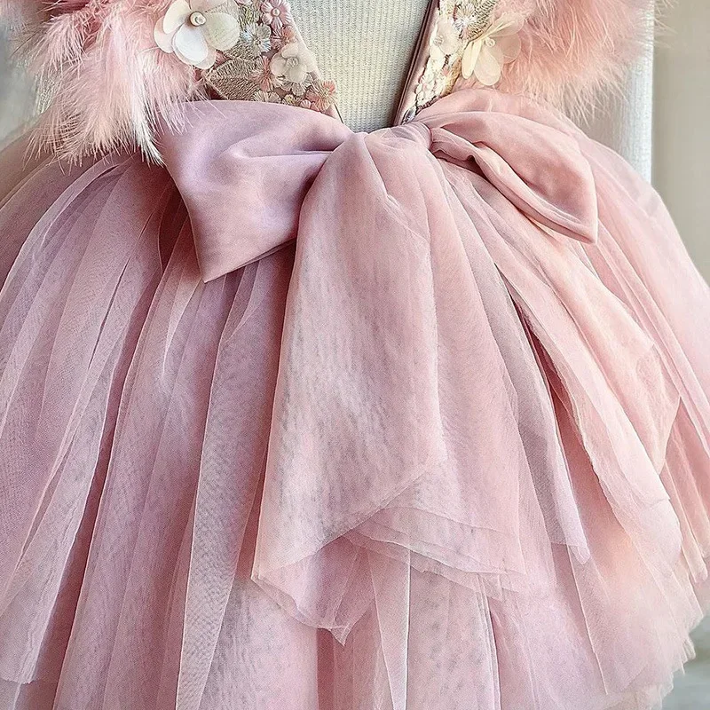 Vestido de baile nupcial para niña, traje a juego con apliques de flores para fiesta y boda, ropa de quinceañera para niños y adolescentes