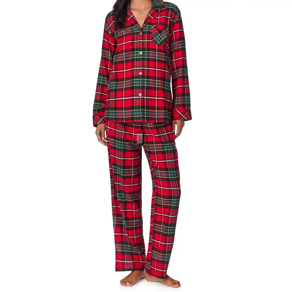 

HEZIOWYUN Women's Christmas 2 Piece Plaid Pajamas Set Button Down Long Sleeve Lapel V Neck Tops + Elastic Pants Sleep Loungewear
