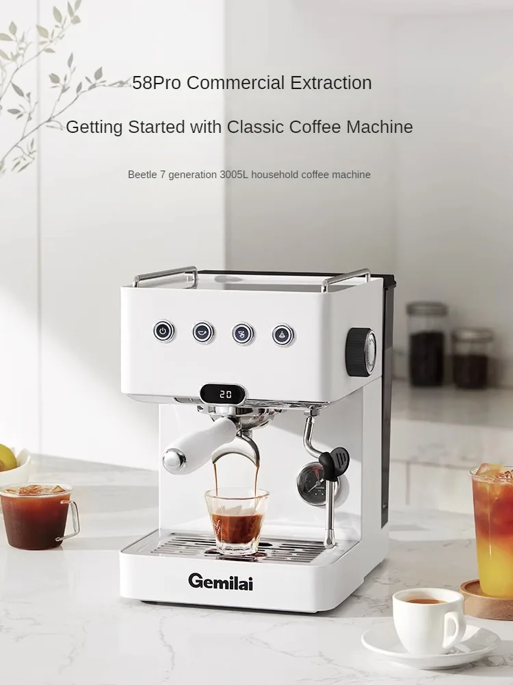 Gemilai 3005L Espresso Machine Semi-automatic Domestic Small Concentrator Extractor Milk Foam Machine Stainless Steel 200V