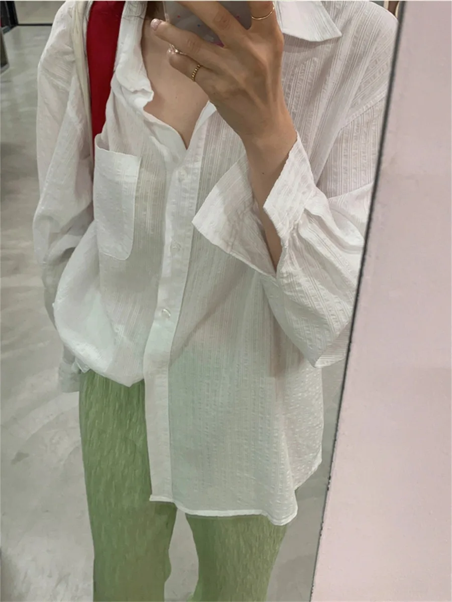 

Qui-Dry Long Sve Loose Women's irt Casual Sle Sun Protection Versatile Lazy Faion Cotton Polyester Blend Collar