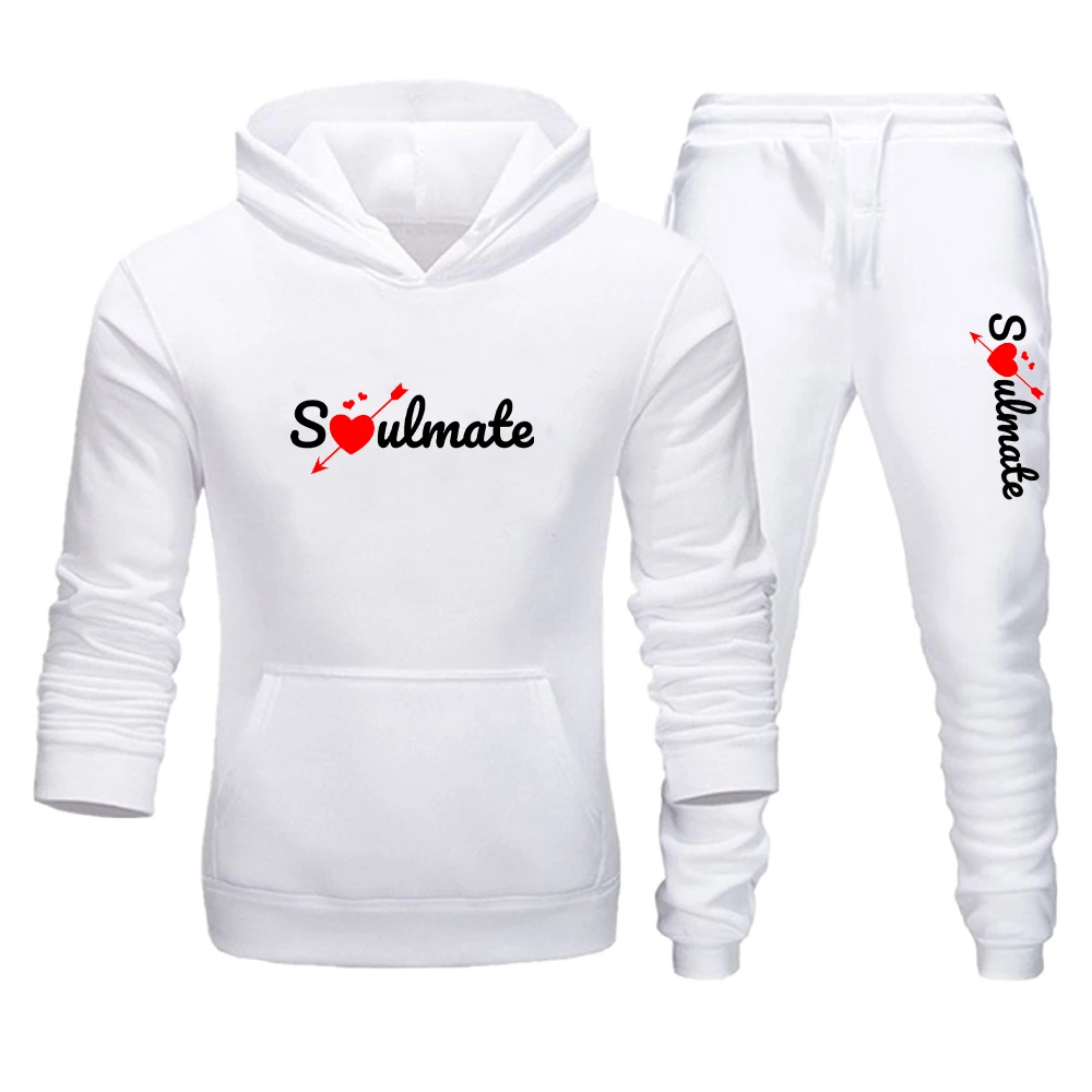 Survêtement imprimé Soul Mate pour hommes et femmes, sweat à capuche et pantalon pour couple, olympiques de sport 2 pièces, vêtements de sport,