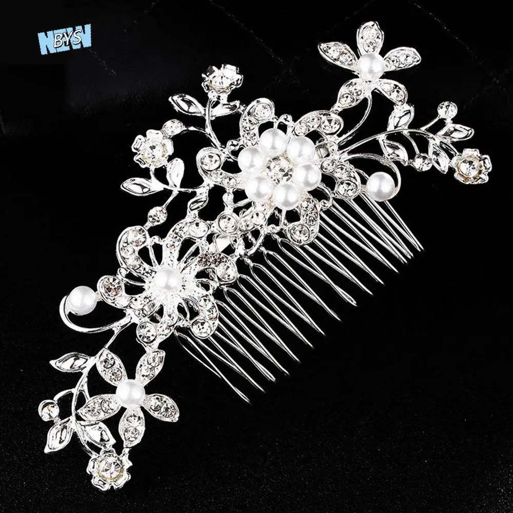 

Headdress Brides Wedding Bridal Flower Women Pearl Hair Comb Hairclip Fashion Jewelry Diamond Hairpin