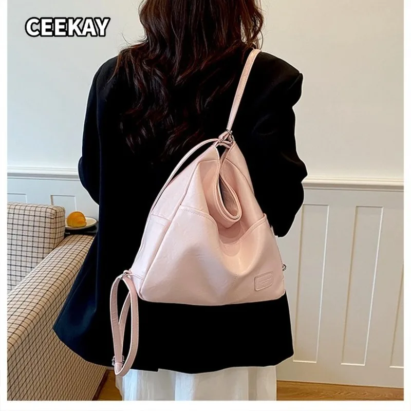 CEEKAY Minimal Solid Twill Square Large Tote Bag Simple Embroidery Letter Accent Two Ways Carry Light Portable Shoulder Purse