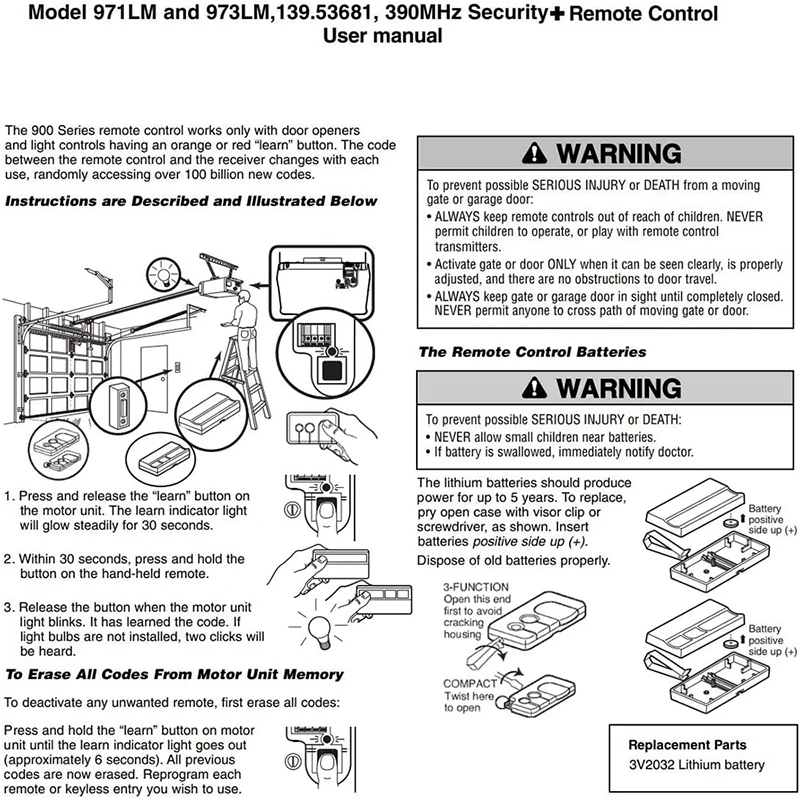 Imagem -03 - Abridor de Porta de Garagem de Controle Remoto Liftmaster 970lm 972lm 974lm 91lm 92lm 94lm 96lm 950cb 953cb 956cb 390mhz