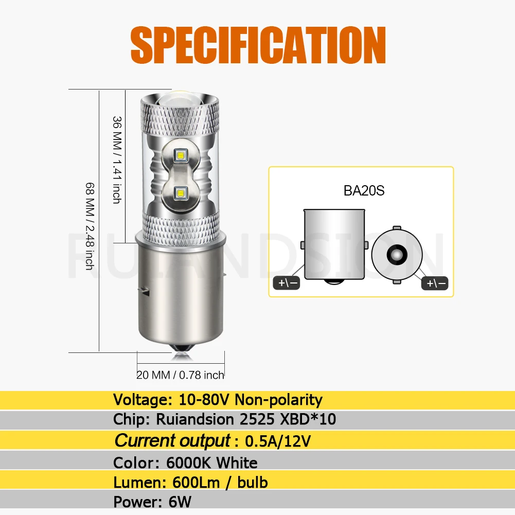 BA20S LED BA20D H6 H4 Motorcycle Headlight Bulb 12V 24V Universal Replacement Hi/Lo Beam Fit ATV Scooter For Honda For Suzuki 1x