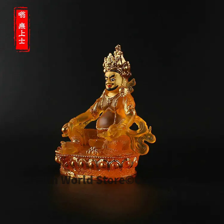 GOOD figure of Buddha HOME efficacious Talisman House Protection # 14.5CM Tibetan Yellow Jambhala Gilding Buddha statue