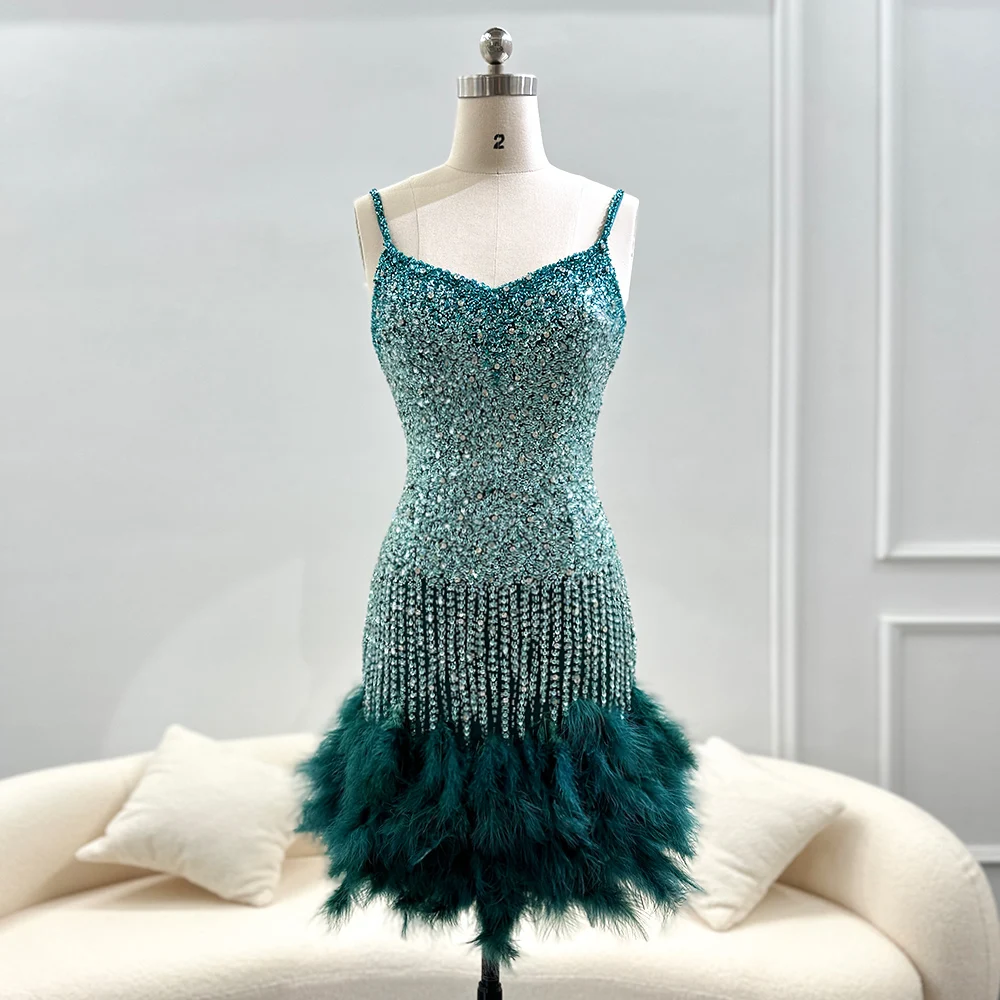 Angel Custom 2023 Luxury Feathers Pink Evening Club Gowns Emerald Green Short Mini Cocktail Party Dresses for Women Wedding