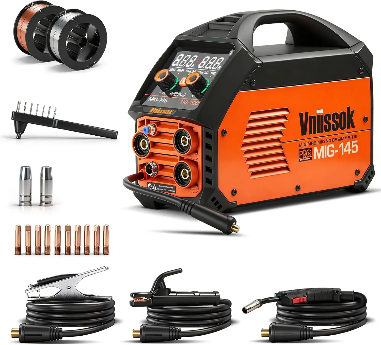 

Многофункциональный сварочный аппарат 5-в-1 145A (MIG, TIG Lift, MMA, Flux Cored) с большим LED-дисплеем, 110В/220В, для сварки с газом и без газа