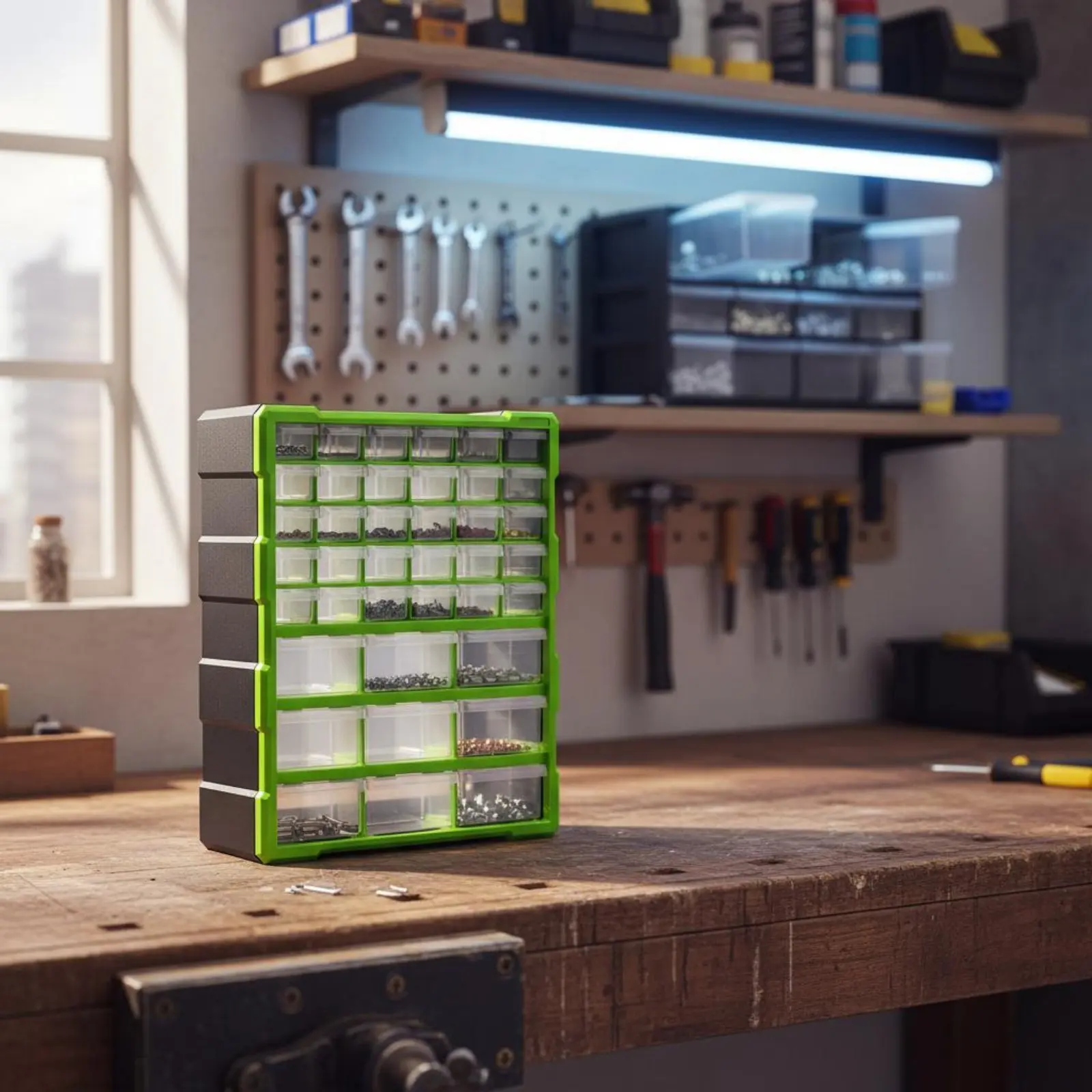 Screw Storage Box Easy Reach Small Parts Organizer Parts Bin Cabinet Stackable Design Storage Drawers 39 Grids for Repair Bench