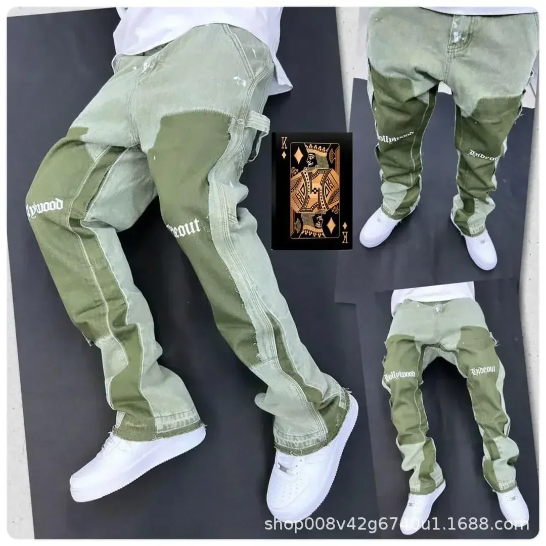 

Мужские винтажные джинсы 2026 года с эффектом потертости, расклешенные, прямого кроя, рабочие, из денима, для работы на открытом воздухе и торговли