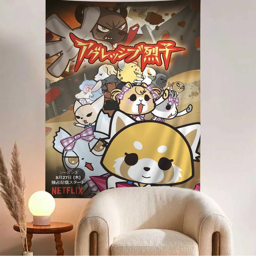 Aggretsuko Anime-Rock Printed Large Wall Tapestry Indian Buddha Wall Decoration Witchcraft Bohemian Hippie Decor Blanket