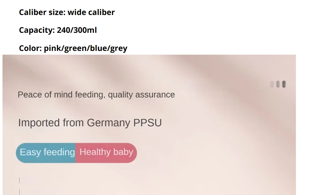 Oberni newborn / large baby PPSU 240ml / 300ml large capacity bottles for 0 to 3 years old baby