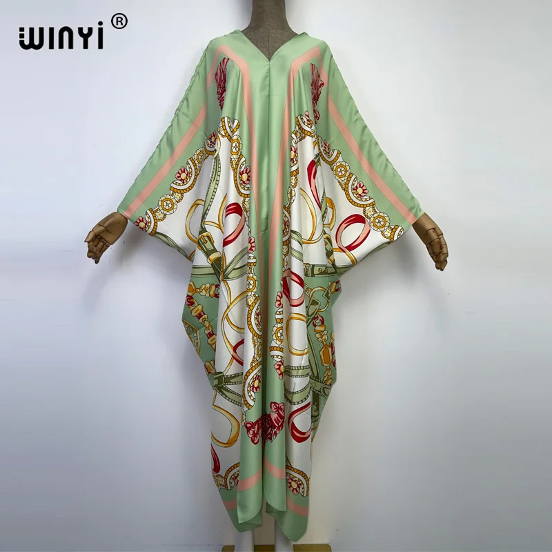 

2022 WINYI V-neck Africa Fashion Women Sexy Boho Summer Casual twill Floral Vintage printing Evening Party Beach Long Maxi Dress