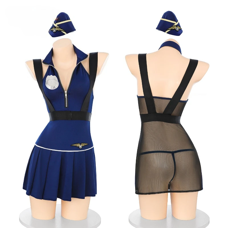 

Sexy Policewoman Uniform Temptation Cosplay Lingerie Set Pure Desire Style Nightclub Women's Backless Dress Roleplay Costumes