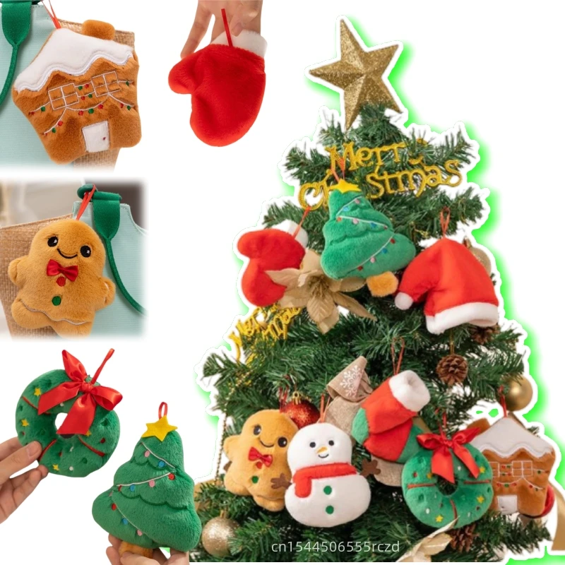 Cartoon Christmas Series Gingerbread Plush Doll Pendant House Wreath Socks Glove Hat Snowman Tree Plush Toy Christmas Tree Decor