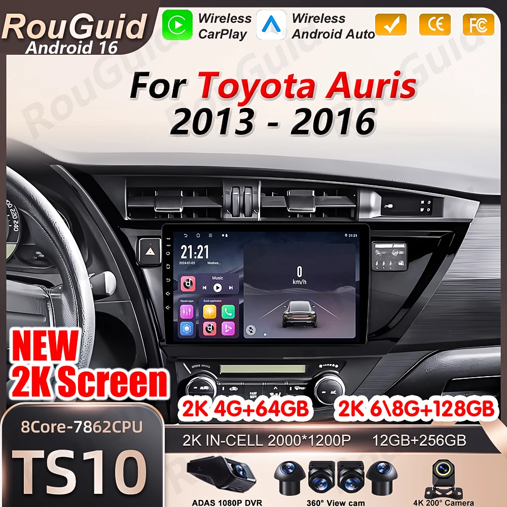 Android 16 Auto Car Radio For Toyota Auris 2013 2014 2015 2016 Carplay Video Multimedia Player Car Stereo 5G Wifi Bluetooth DVD