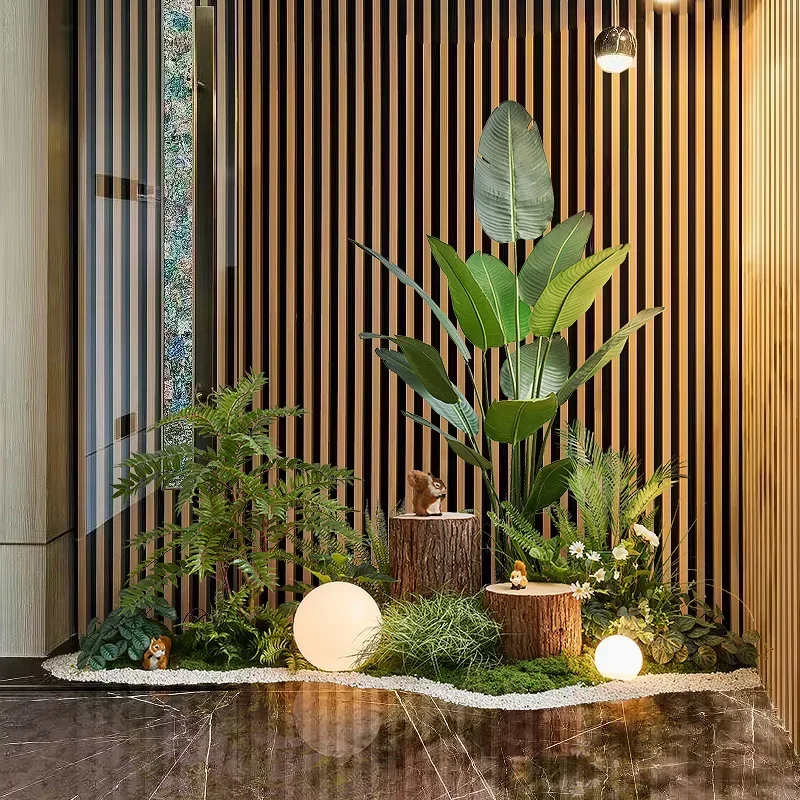 Large-scale simulated green plant landscaping plant decoration high-end light luxury office window under the stairs