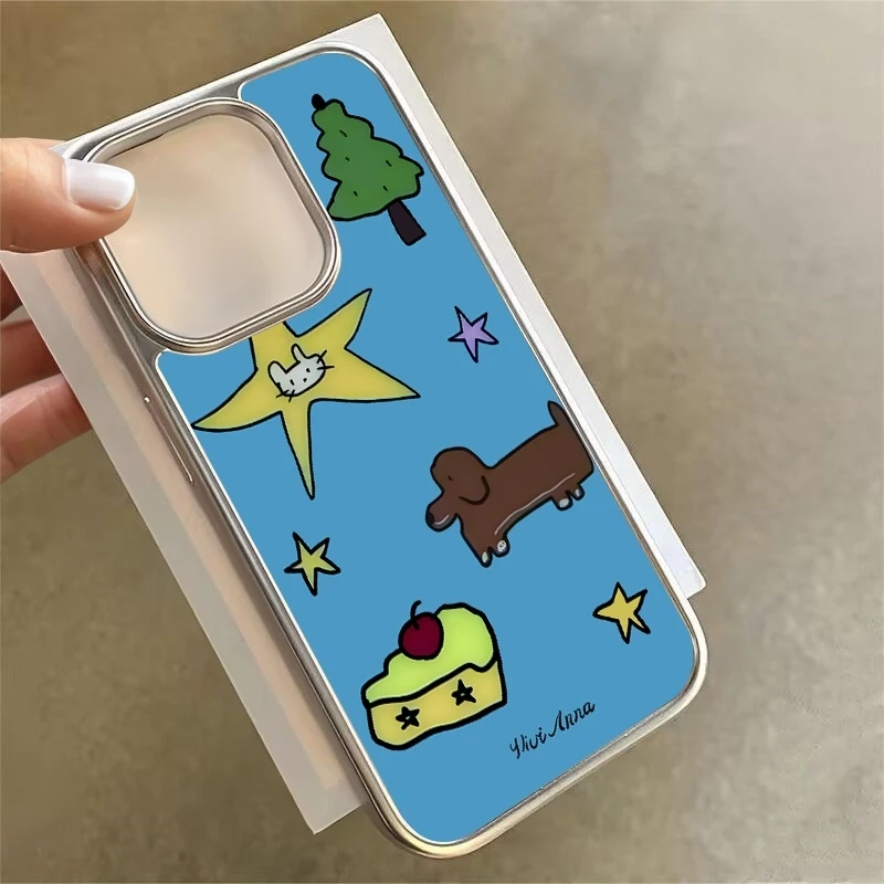 Korean INS Niche Creative Blue Star Puppy Phone Case for iPhone 17 Air 16 15 14 13 12 11 Pro Max Plus X Xs XR Soft Cover Coque