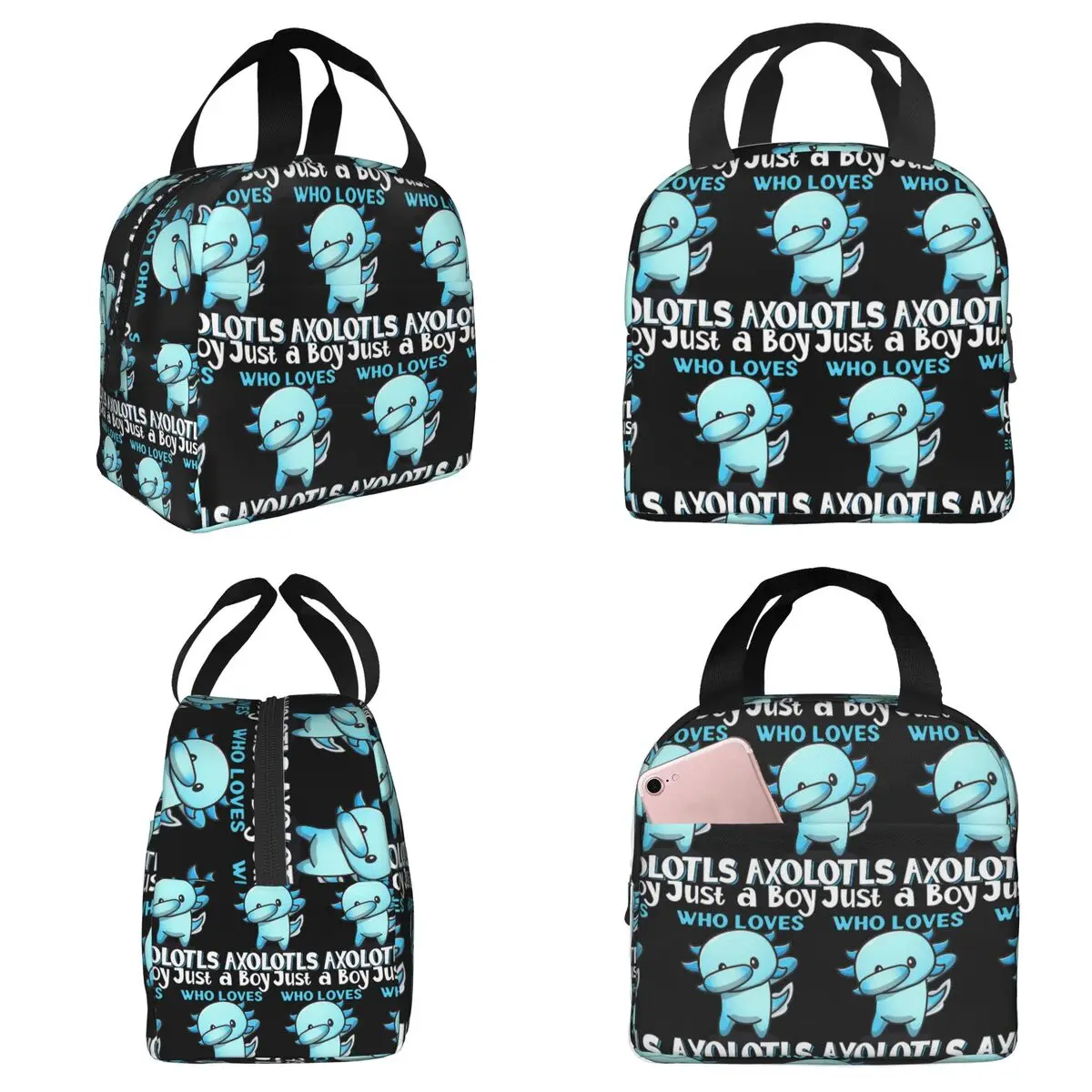Just A Boy Who Loves Axolotls Insulated Lunch Bag for Kids School Cooler Thermal Food Box Tote Leakproof Lunch Boxes Container