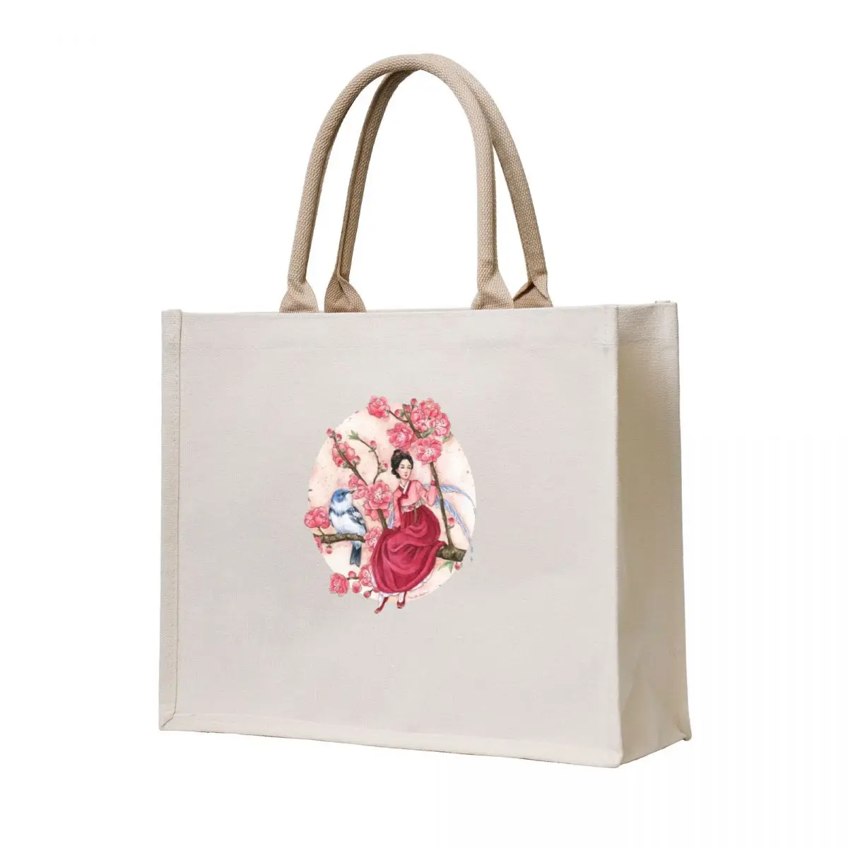 Peach Blossom Fairy and blue bird Tote Bag Customizable tote bag woman shopping bag handbag Shopper