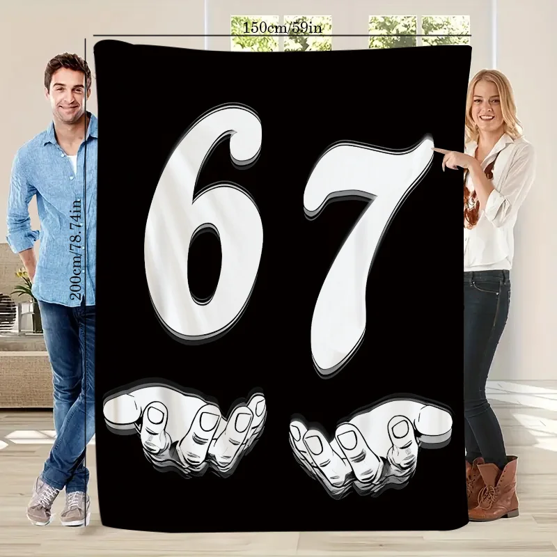 1pc 67 Number Themed Printed Throw, 2D Flat Print for Christmas Decor, Ideal for Birthdays, Christmas Presents, Nap Blanket, Air