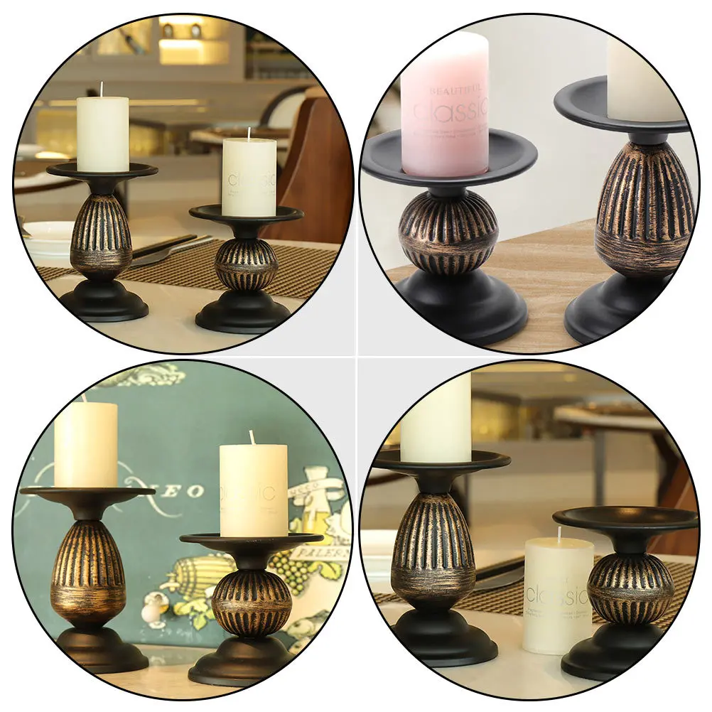 

2Pcs Stand Iron Art Metal Candleholder Decorative Pedestal Tealight Holder Tabletop Decoration Romantic Atmosphere