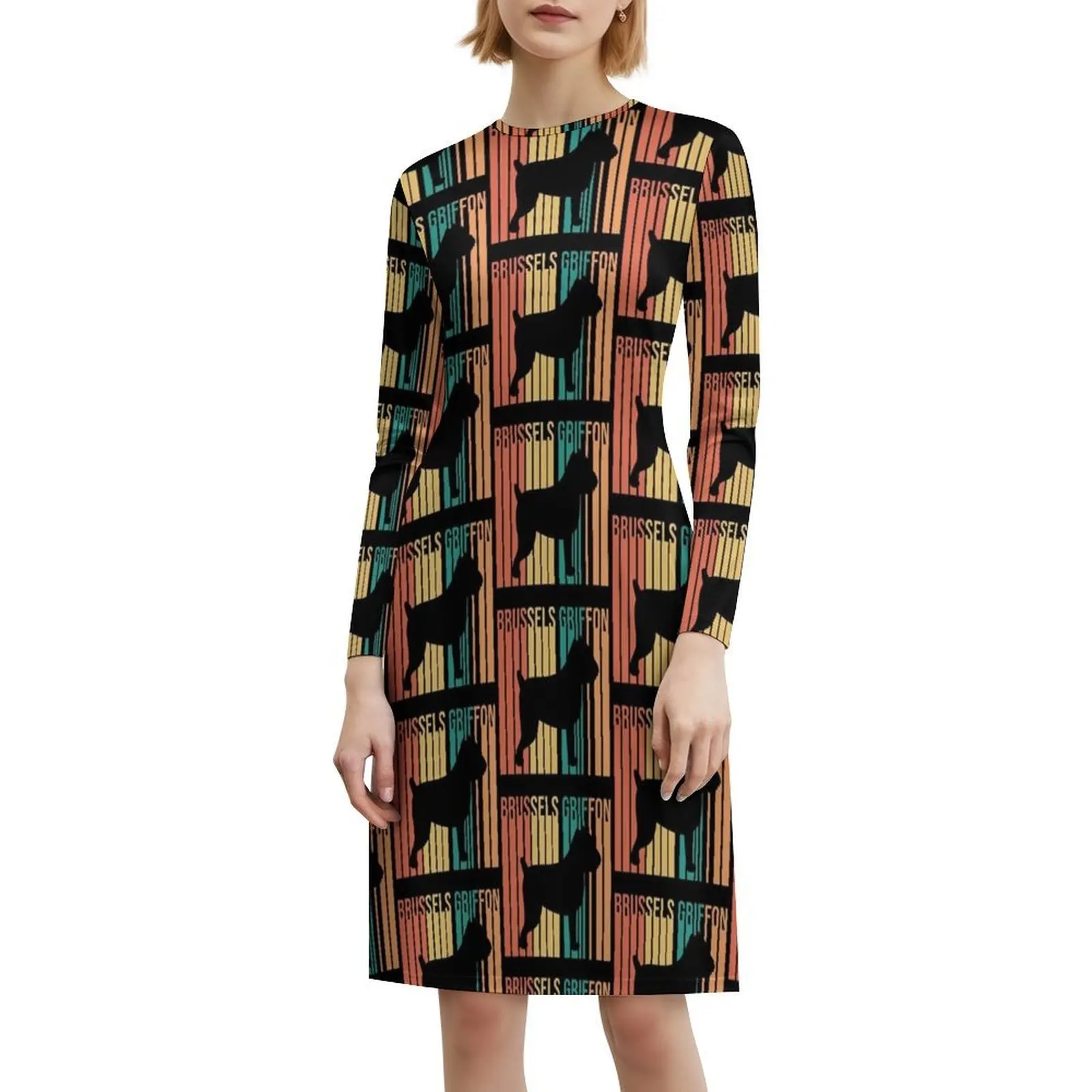 فستان بوهيمي عتيق من Brussels Griffon Dog بأكمام منتفخة أو خيارات بدون أكمام للنساء فستان Brussels Griffon Brussels Griffon #6