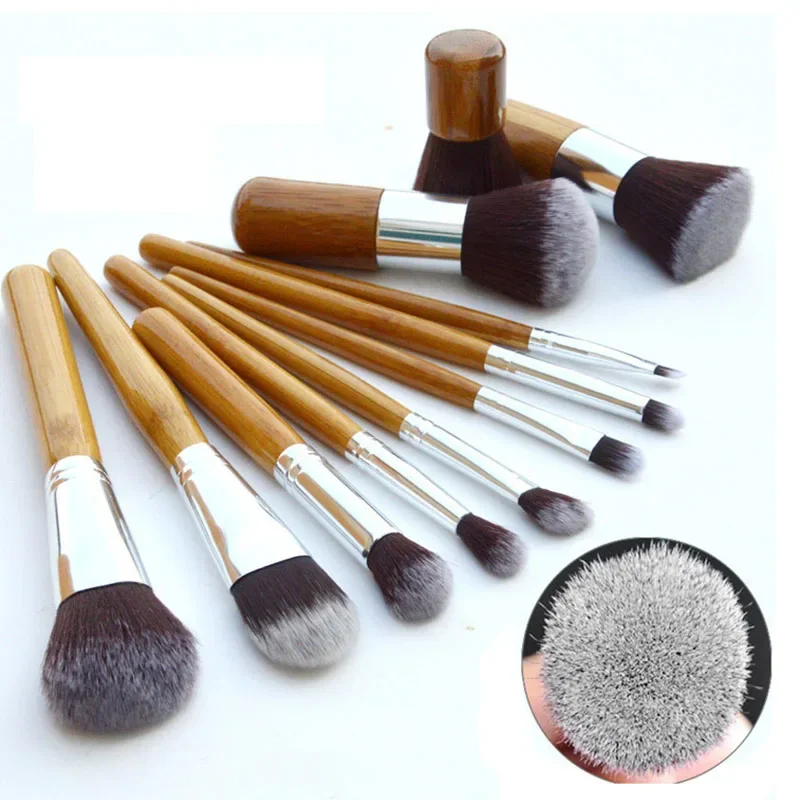 11PCS Combined Makeup Brush Set Bamboo handle Professional Beauty Cosmetics Makeup Tools Kit For Eyebrow Concealer Eye shadow