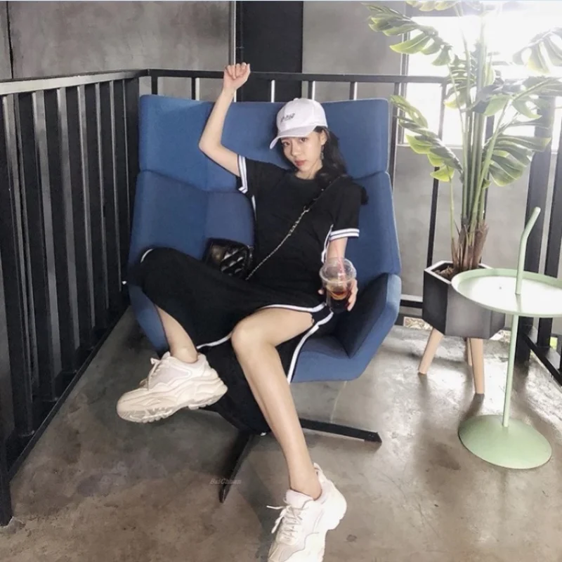 Robe de boîte de nuit pour femmes, vêtements sensuels et Sexy, t-shirts, chemise Midi noire, nouvelle collection Y2k, une pièce, Harajuku, luxe, 2025