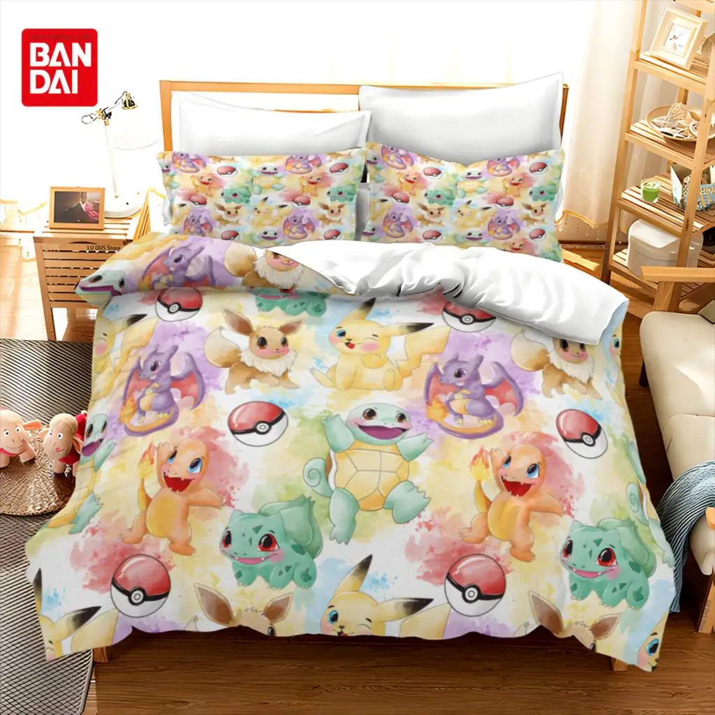 

Bandai Pikachu Bedding Set Hot Pokemon Duvet Cover Quilt Cover Pillowcase Double Queen King Size Kids Bedroom 3D Home Textile