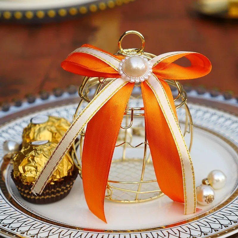 Wedding Metal Birdcage Gift boxes with Pearl Bow Chocolate Favor  Packaging Party Supplies Birthday Party Decorations
