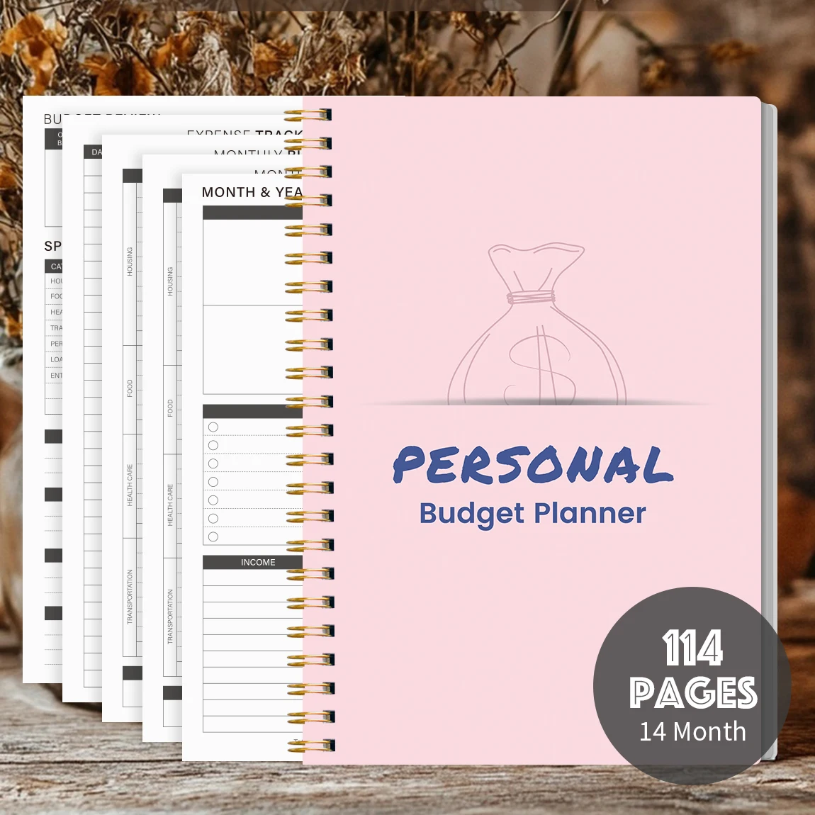 1PC Personal Budget Planner, Pink Spiral Budget Book, Monthly Expense Tracker with Goals, Checklist, Income & Savings Pages