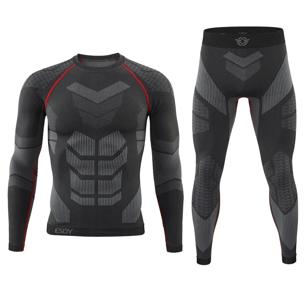 Men's Tactical Thermal Underwear Set for Outdoor Sports, Cycling Training, Fitness, Adjustable Seamless Thermal Clothing