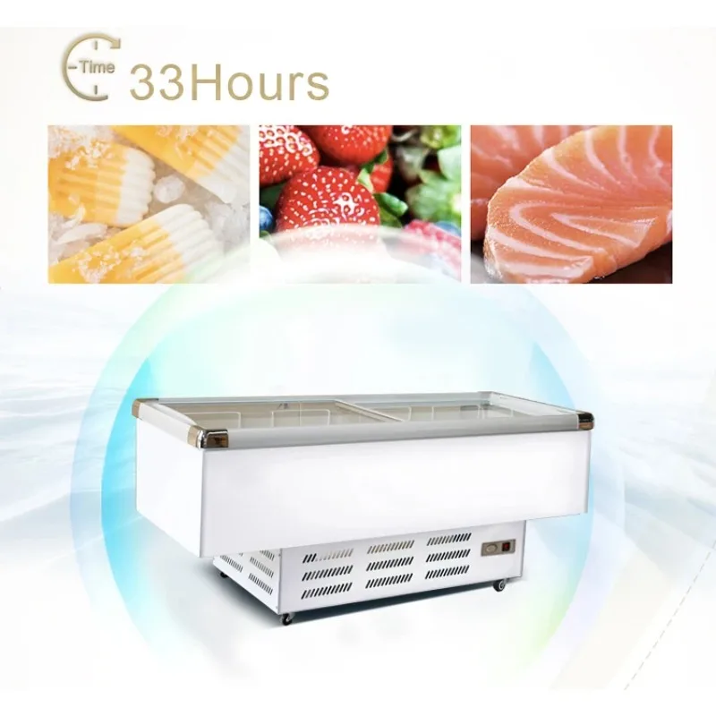 Large Chest Freezer Compressor Supermarkets Tempered Glass Display Island Freezer Fresh Meat Milk Ice Cream Cooling Climate Type