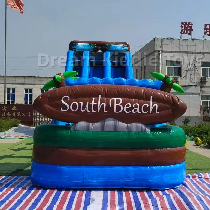 Commercial Tropical Beach Inflatable Water Slide Giant Triple Lane 0.55mm PVC Tarpaulin Water Slide with Pool for Outdoor Fun view 2