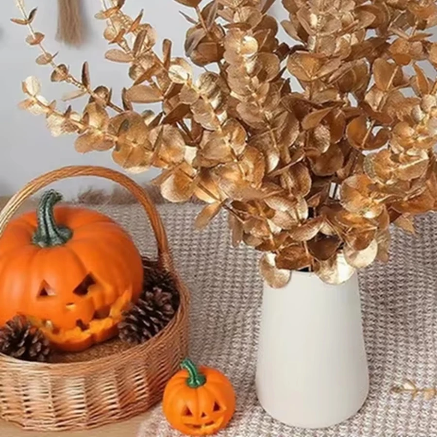 

10Pcs Artificial Eucalyptus Leaves Branches Halloween Christmas Wedding Bouquets Home Room Decor Outdoor Table Warm Arrangements