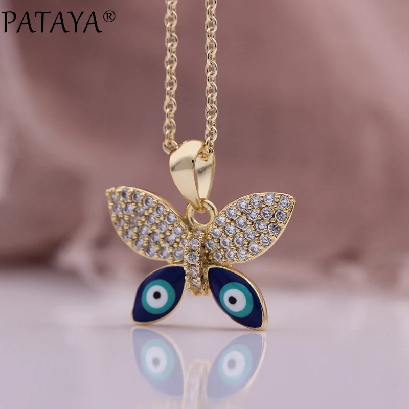 PATAYA New Butterfly Earrings Pendent Necklaces Sets Champagne Gold Color Natural Zircon Lovely Women Fashion Jewelry Set