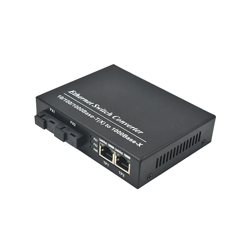 10/100/1000Mbps Fiber Media Converter 2 SC + 2 RJ45 Ethernet Port Gigabit 2 Fiber Port Media Converter