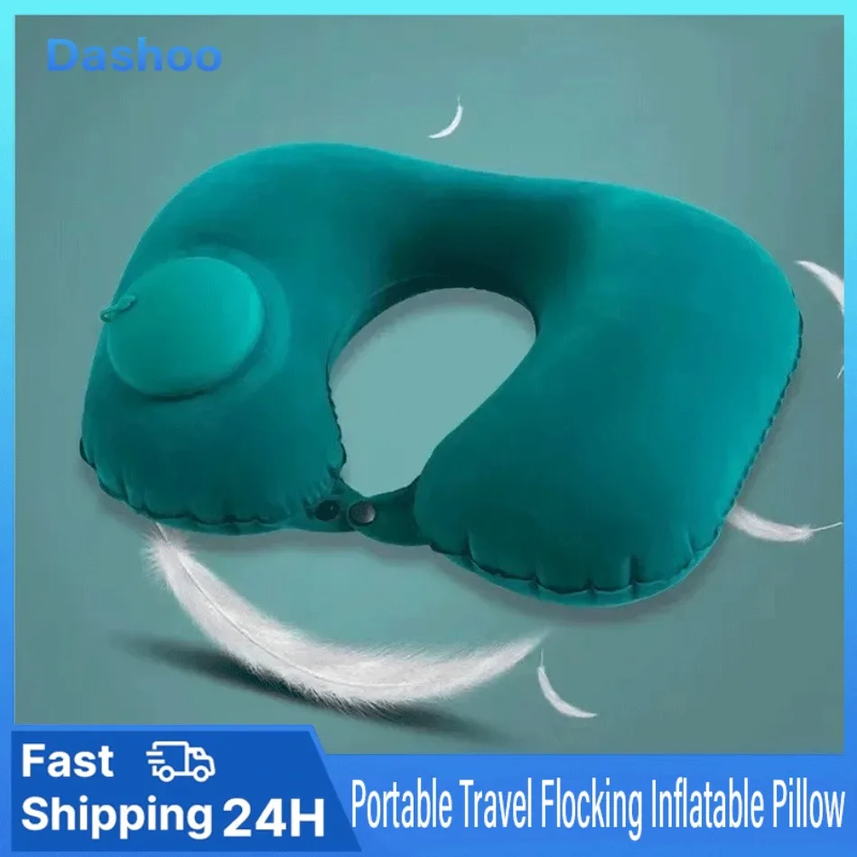 Portable Travel Flocking PVC Airplane Pillow Neck Protection U-shaped Compression Inflatable Pillow, Outdoor Nap, Camping