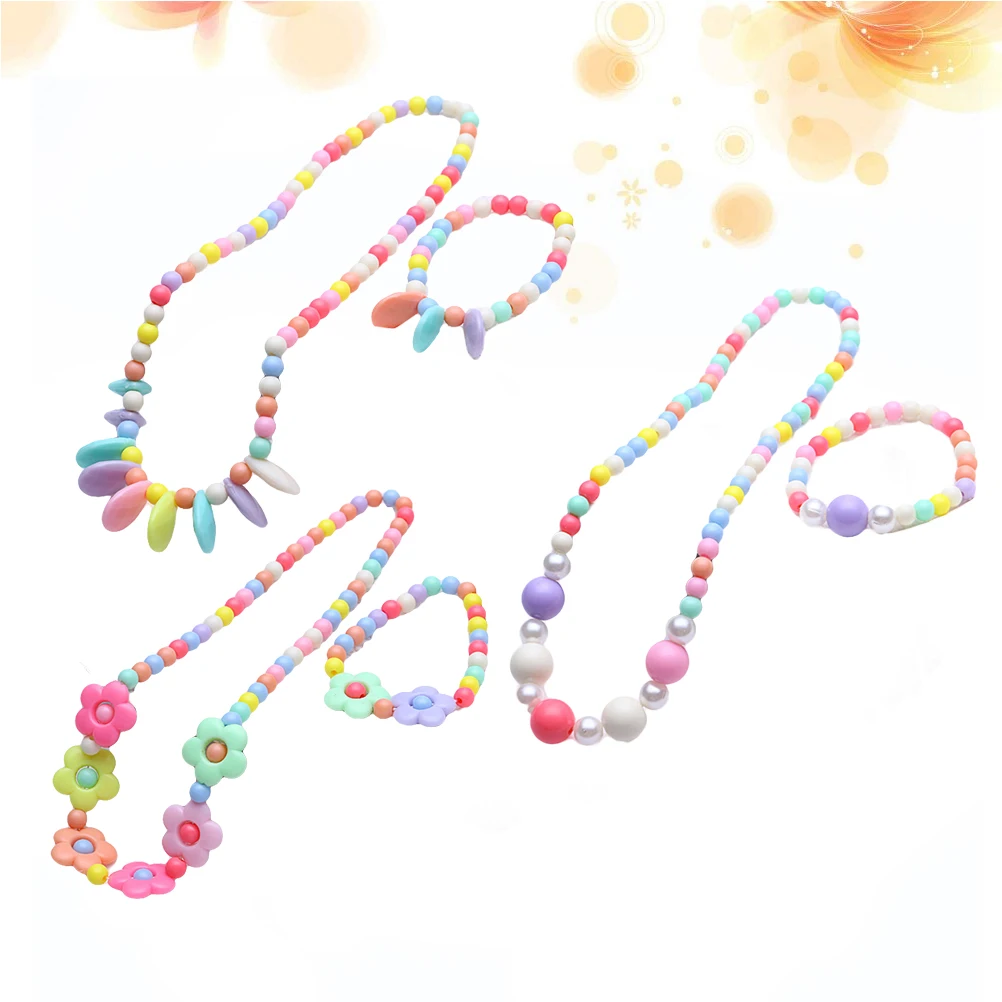 

3 set Children's Jewelry 3 Sets Girls Necklace Beads Bracelet Kids Toddler Teen Accessories Christmas Photos Beach Play Toy