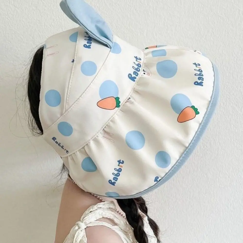 Bunny Ears Children's Sun Hat Cartoon Print Polyester Toddler Sunshade Cap Empty Top Wind Protection Sun Protector Hats