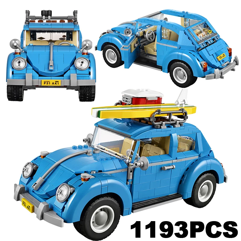 1193PCS Technical Bule Beetle Building Blocks 10252 High-tech Sportcars Model Assemble Vehicle Bricks Toys Kids Adult For Gifts