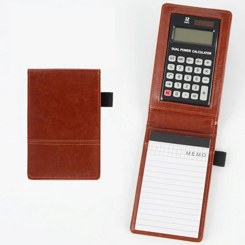 leather notebook com calculadora portatil multifuncional negocios escritorio livro a7 pu 01