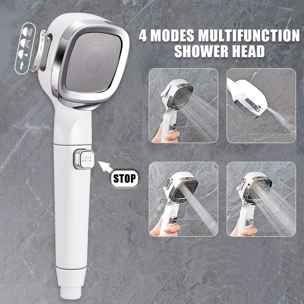 

With Switch Bathroom supplies 4 Modes Water Saving Shower Nozzle Adjustable High Pressure Shower Head