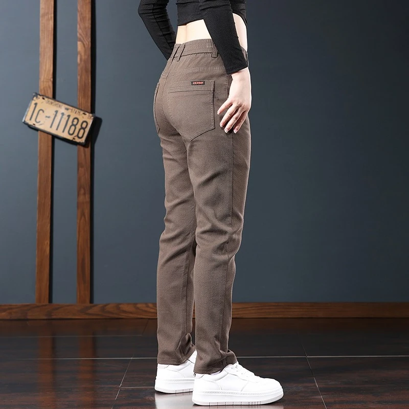 Pantalones informales de otoño a la moda con cintura elástica para hombre, pantalones rectos coreanos ajustados con pies pequeños, pantalones elásticos de Color sólido para ropa masculina